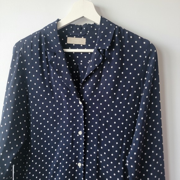 Everlane women's button front navy Polka Dot Shirtdress sz 4 long sleeve Cupro - Picture 3 of 8